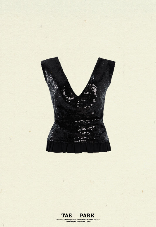 Sequin Petal Top Black