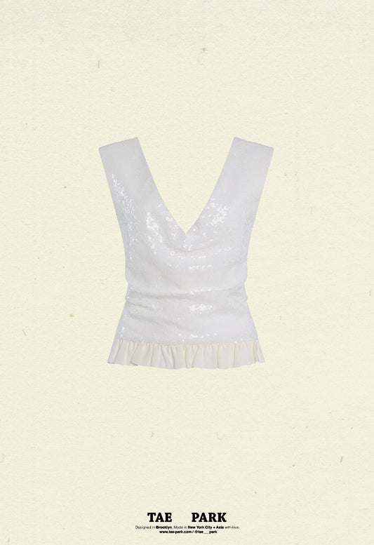 Sequin Petal Top Off White