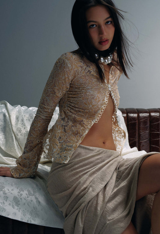 Art Deco Ruched Button Top Lace