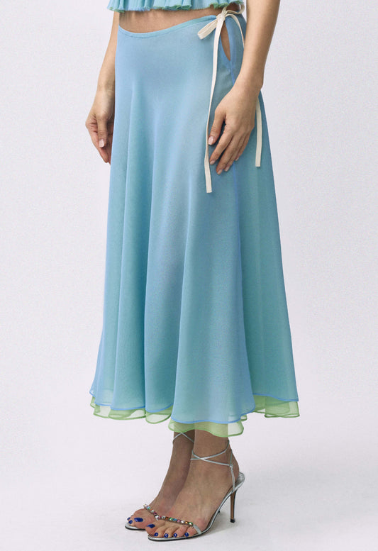 Flowy Chiffon Skirt Sky Blue Matcha