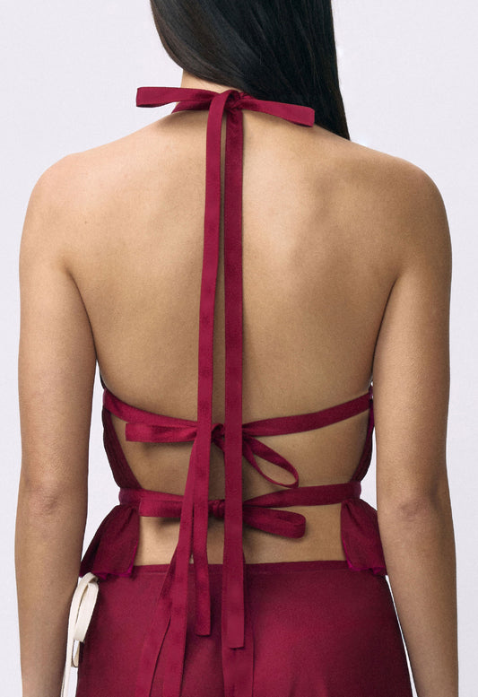 Chiffon Wrap Top Black Cherry Magenta