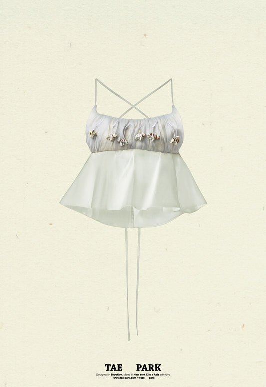 Beaded Ruched Bralette Top Grey Cat
