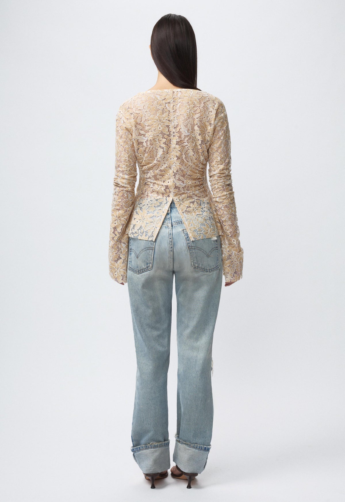 Art Deco Ruched Button Top Lace