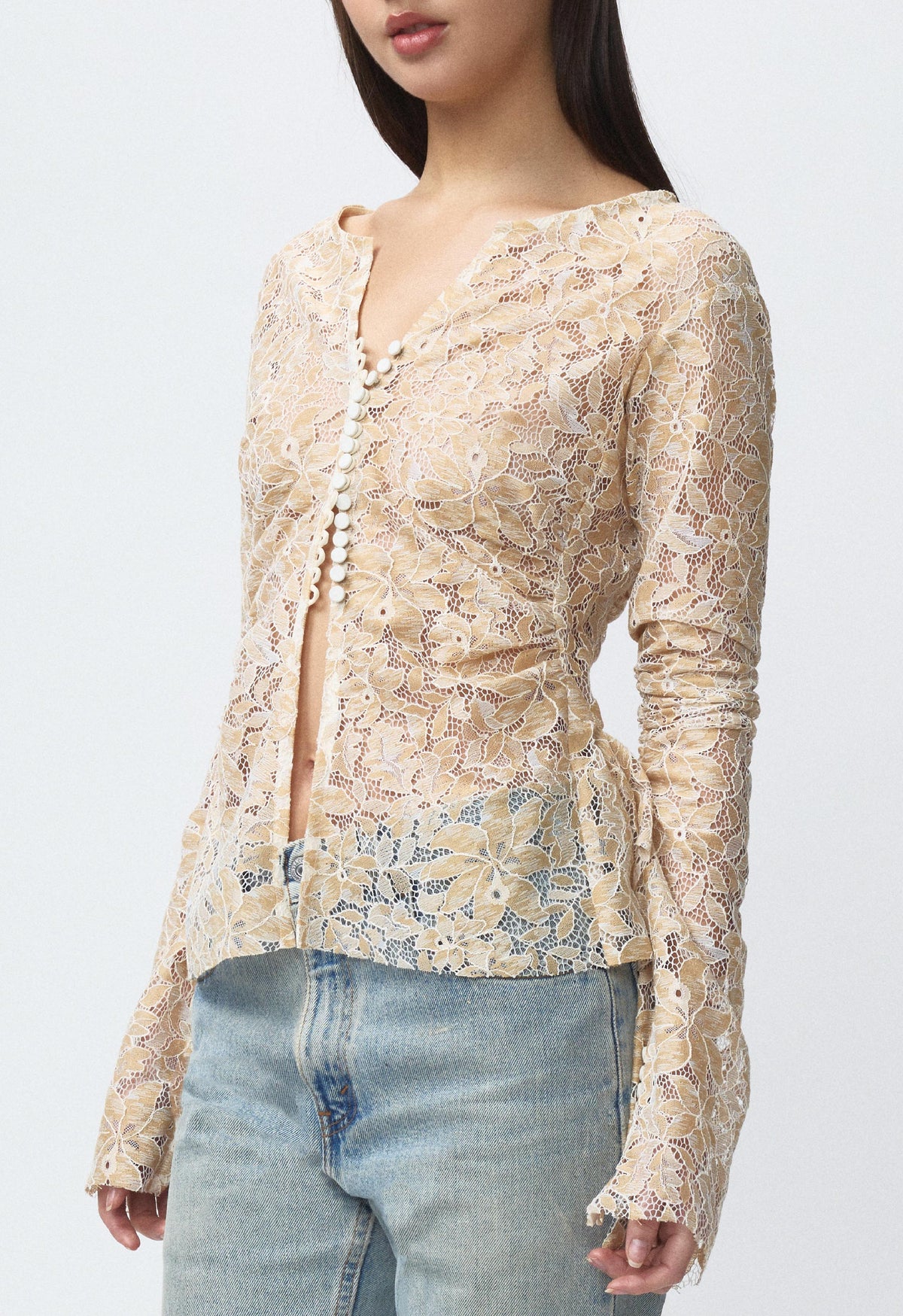 Art Deco Ruched Button Top Lace