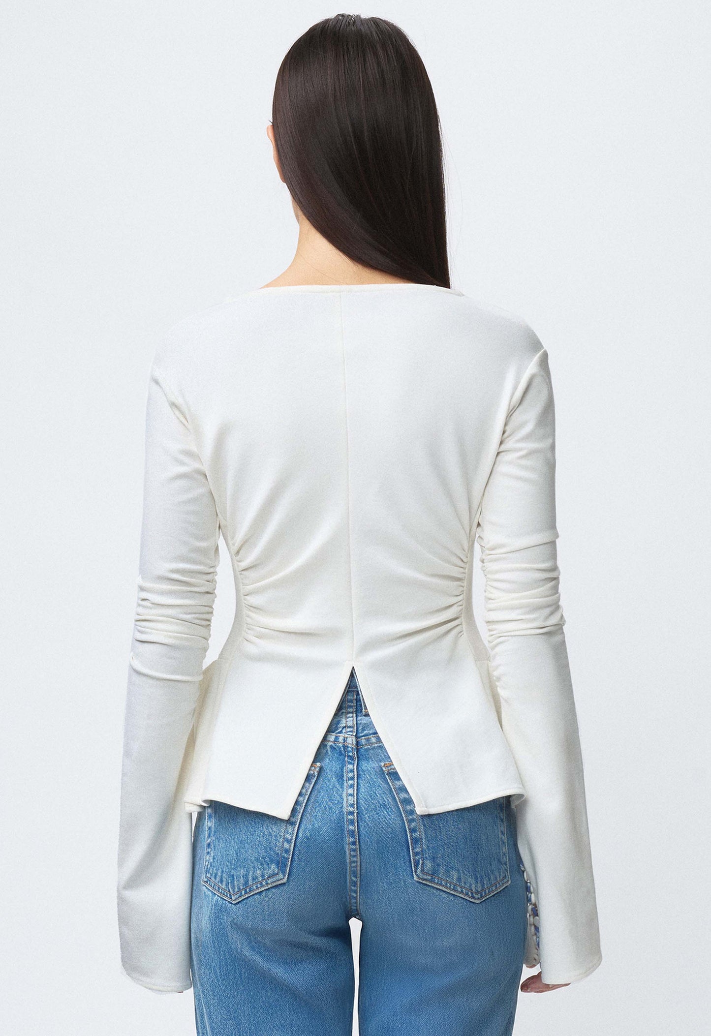 Art Deco Ruched Button Top Off White