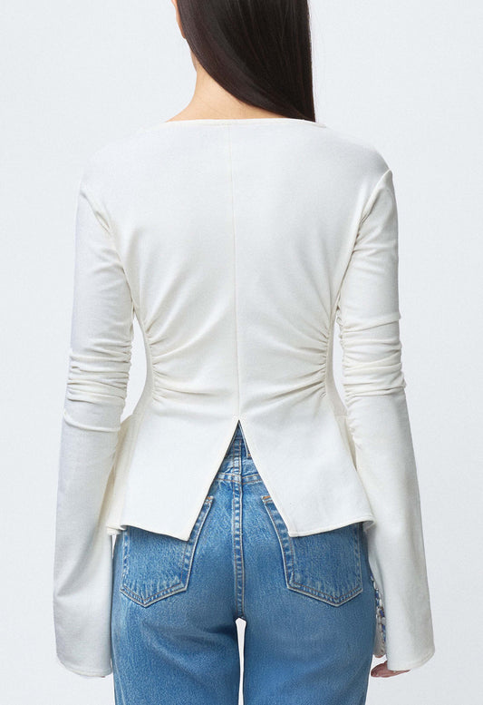 Art Deco Ruched Button Top Off White