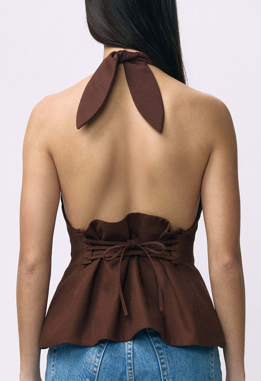 Sculpted Halter Top Brown
