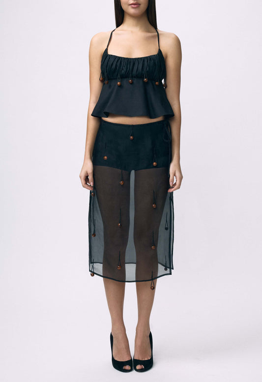 Beaded Ruched Bralette Top Black