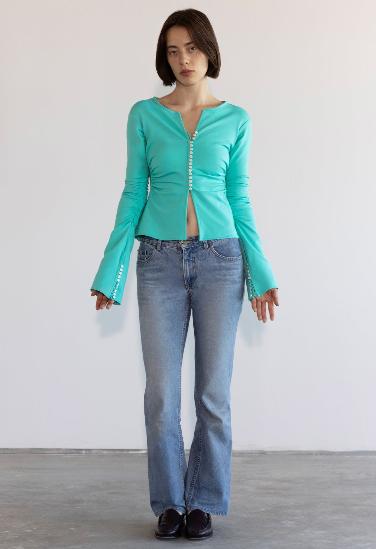 Art Deco Ruched Button Top Seafoam