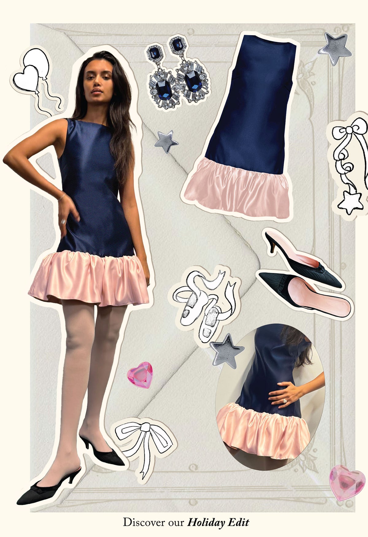 Lamp Dress Navy Powder Pink
