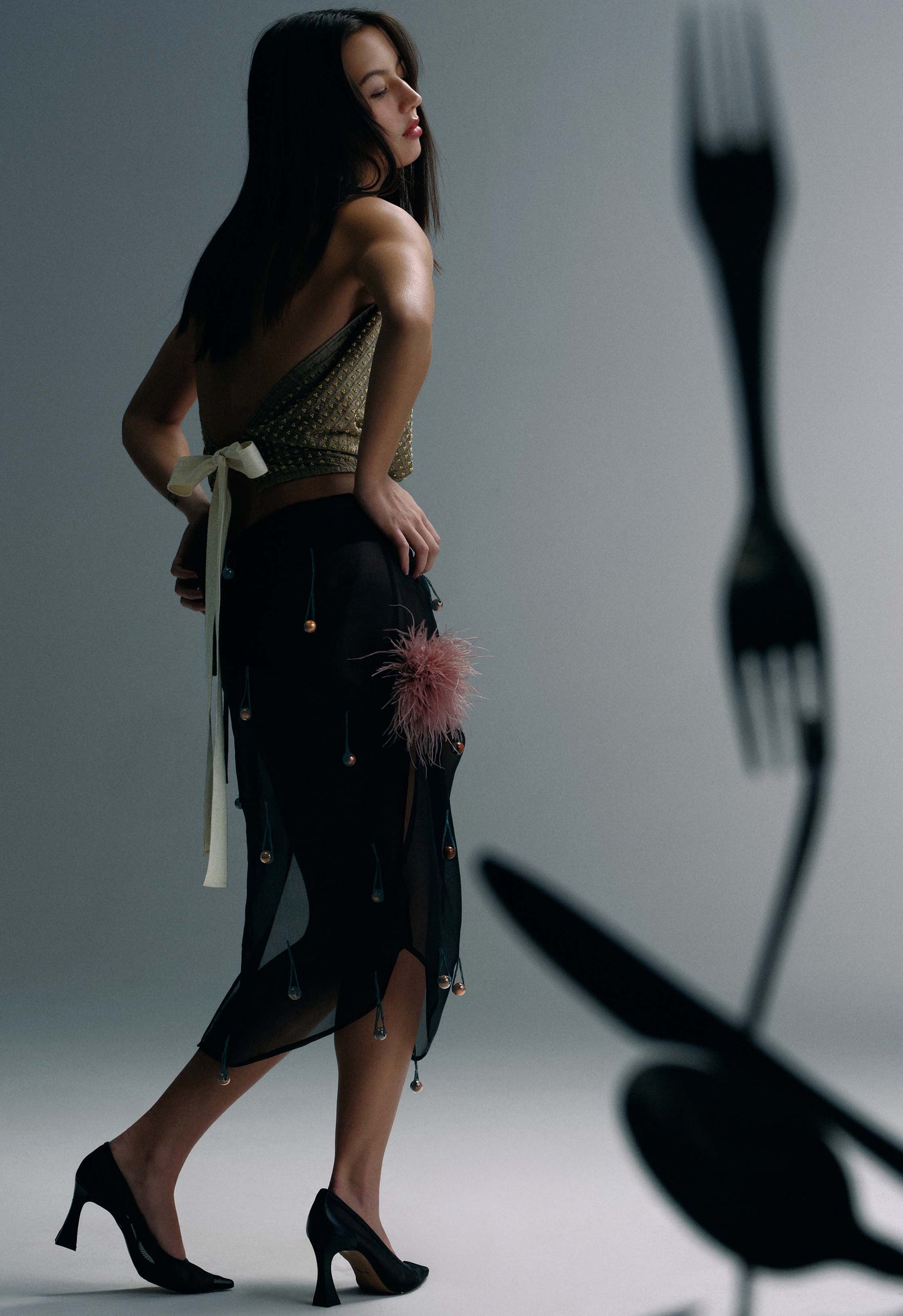 Embellished Napkin Top Stone Grey