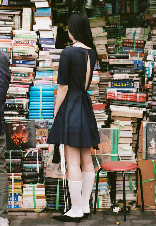 Panel Kick Pleat Dress Midnight