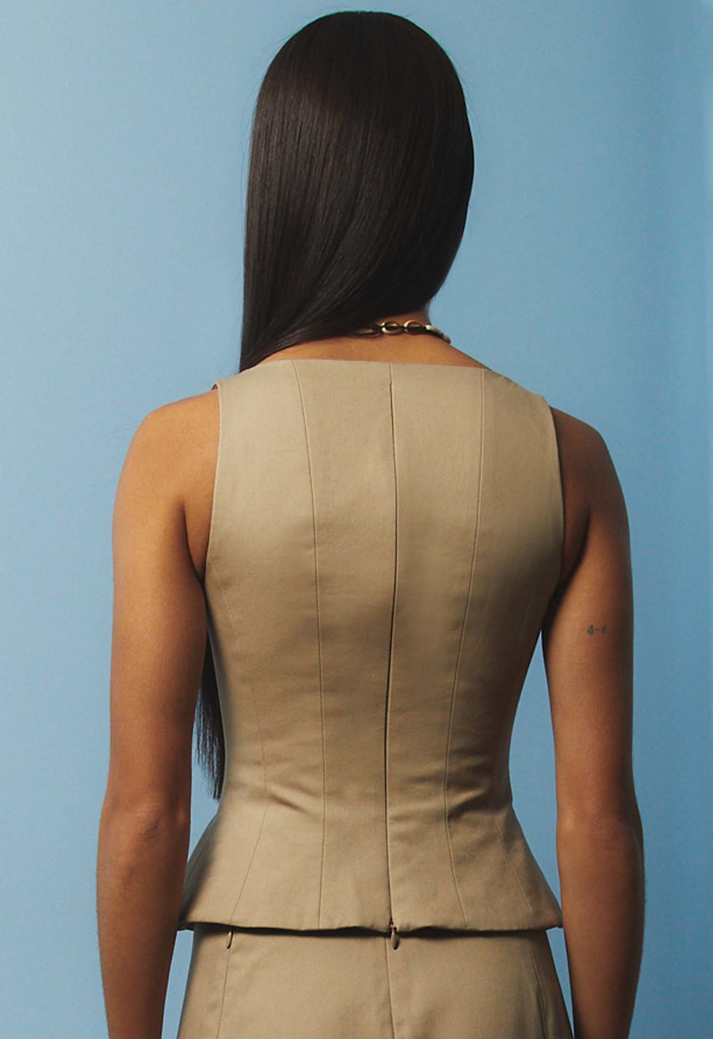 Lace up Panel Top Khaki