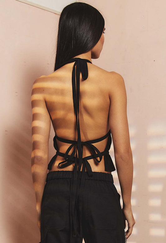 Chiffon Wrap Top Black