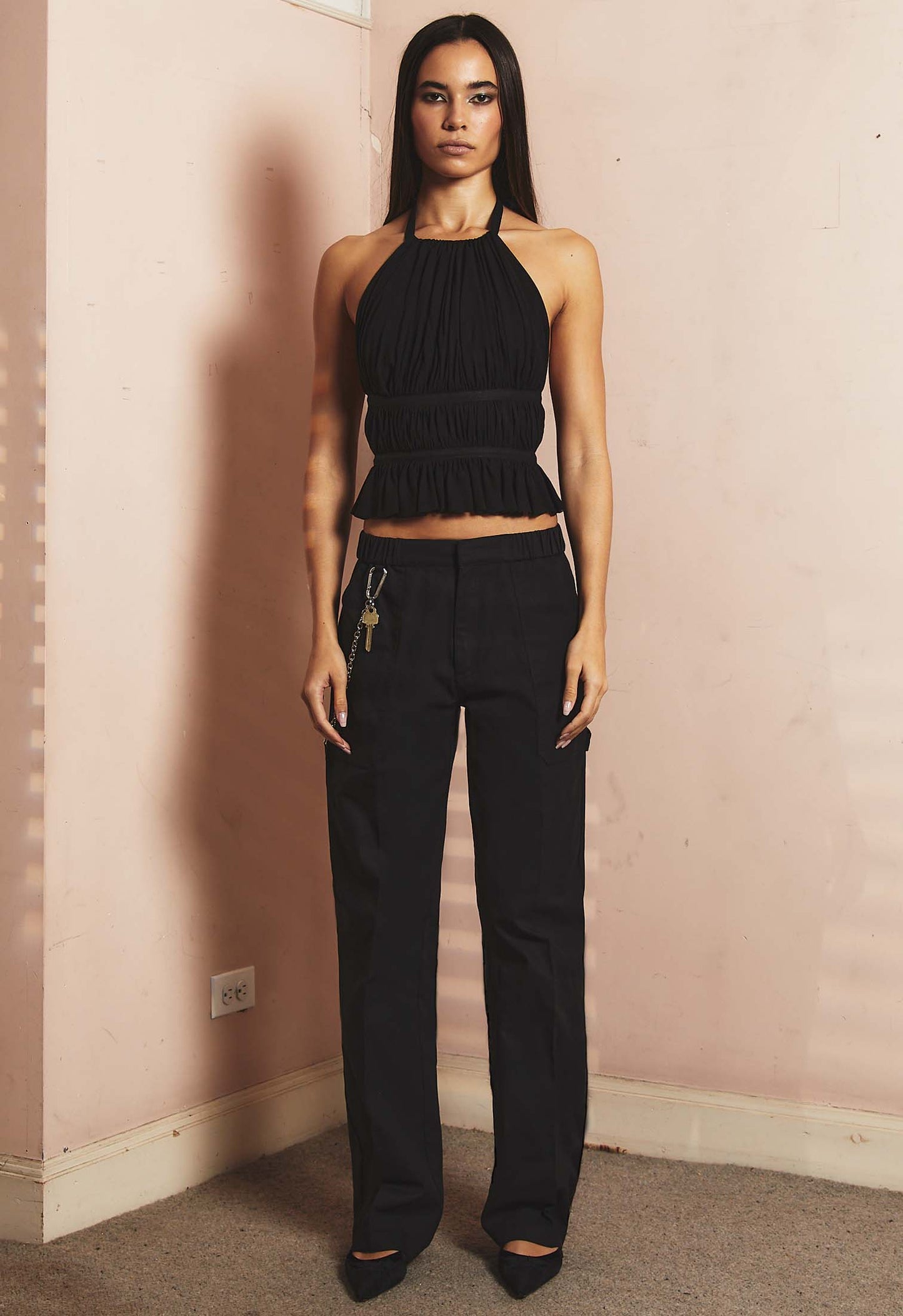 Chiffon Wrap Top Black