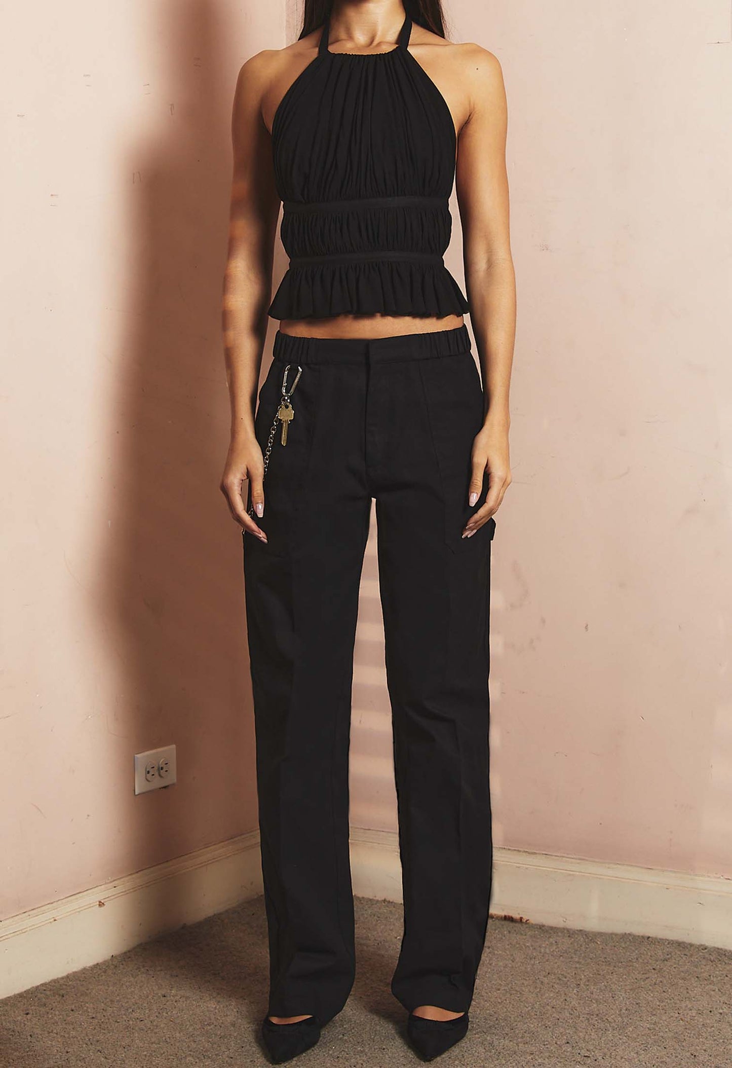Chiffon Wrap Top Black