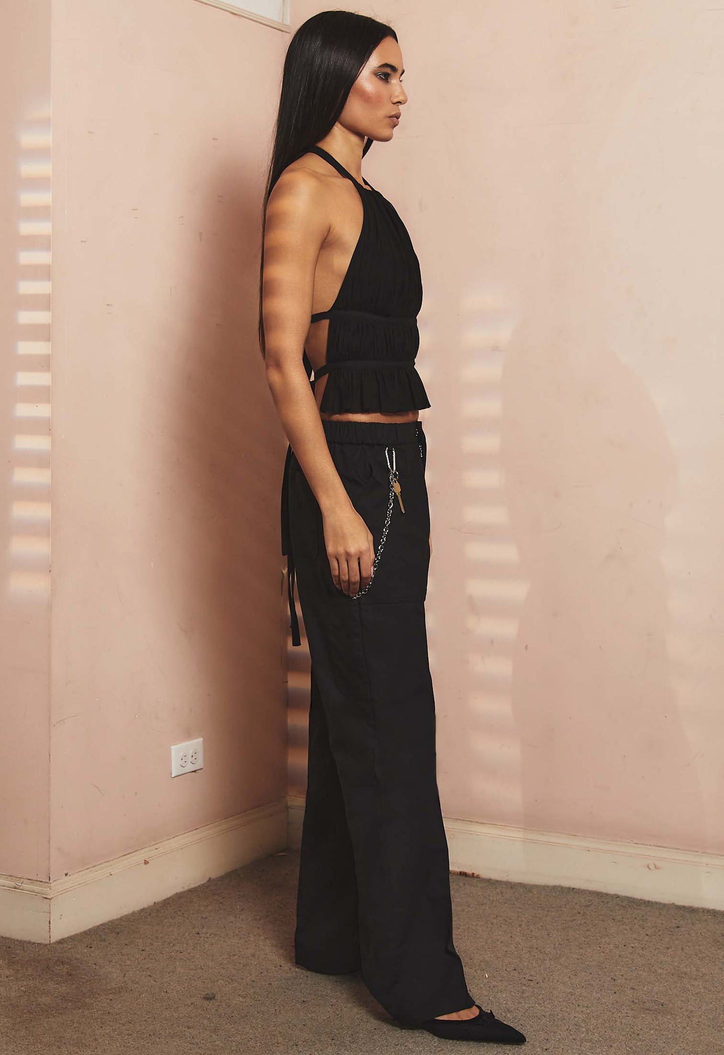 Chiffon Wrap Top Black
