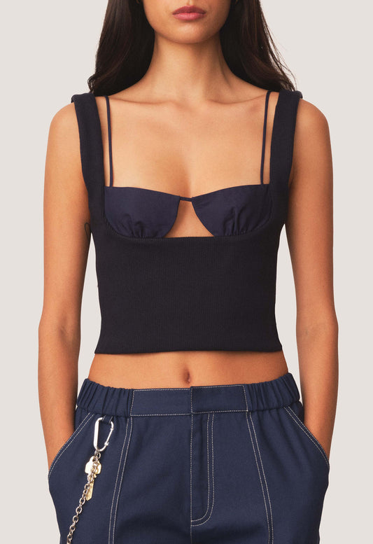 Exposed Bra Knit Top Midnight