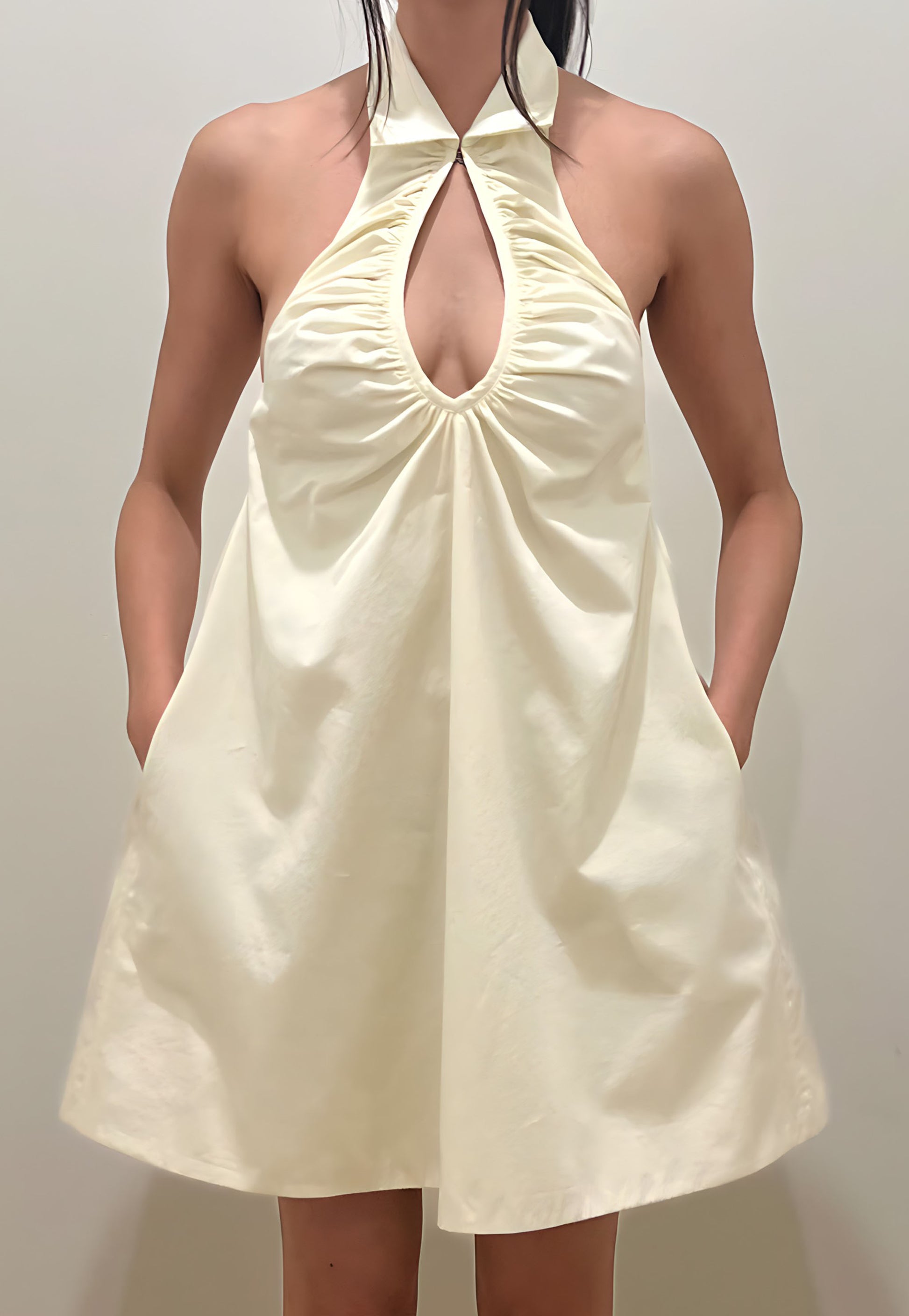 halter balloon dress Zara - Short Poplin Halter Balloon Dress - Light Pink - S