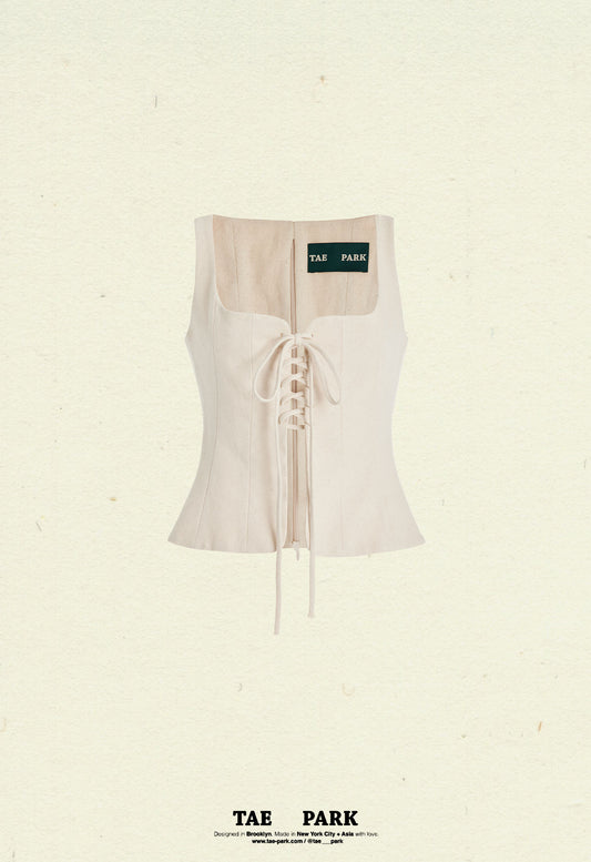 Lace up Panel Top Cosmic Latte