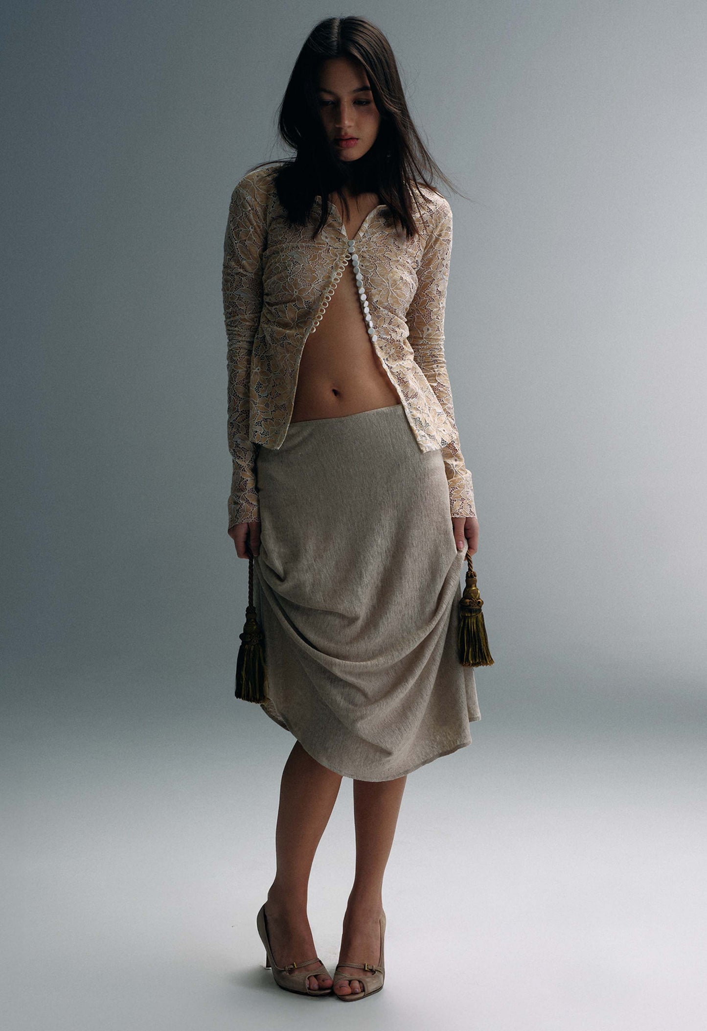 Art Deco Ruched Button Top Lace