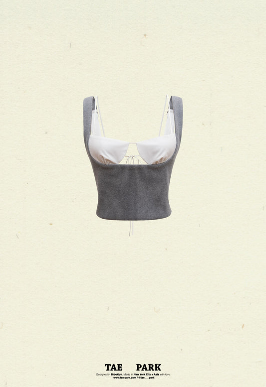 Exposed Bra Knit Top Heather Grey