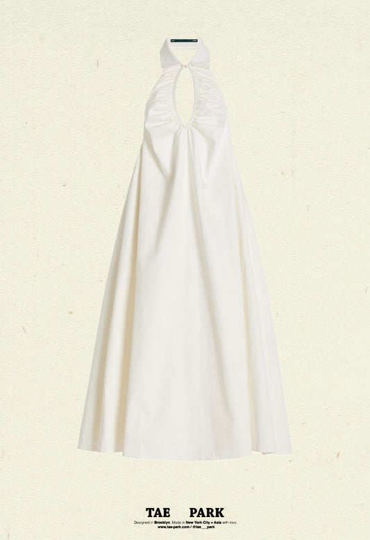 Ruched Halter Balloon Dress Maxi