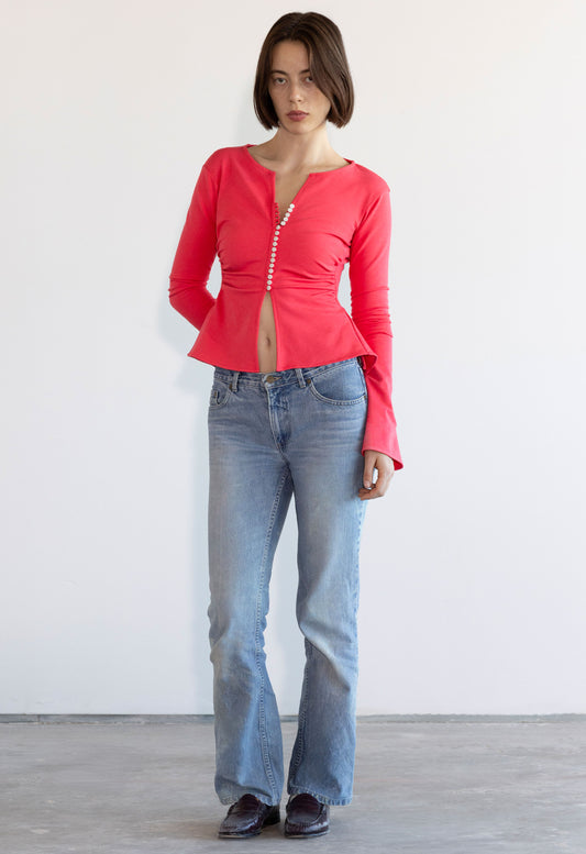 Art Deco Ruched Button Top Coral