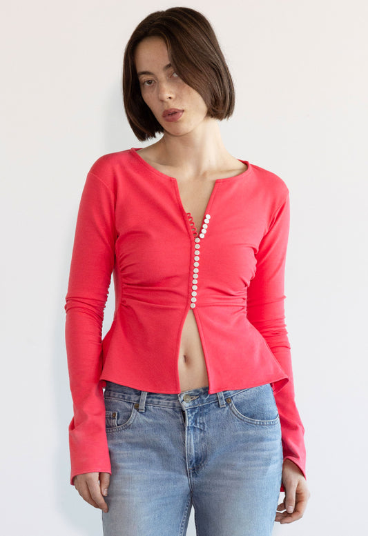 Art Deco Ruched Button Top Coral