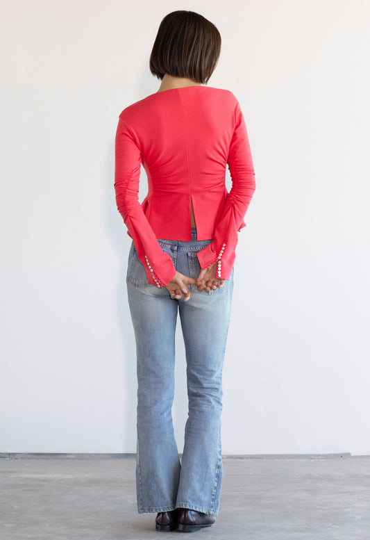 Art Deco Ruched Button Top Coral