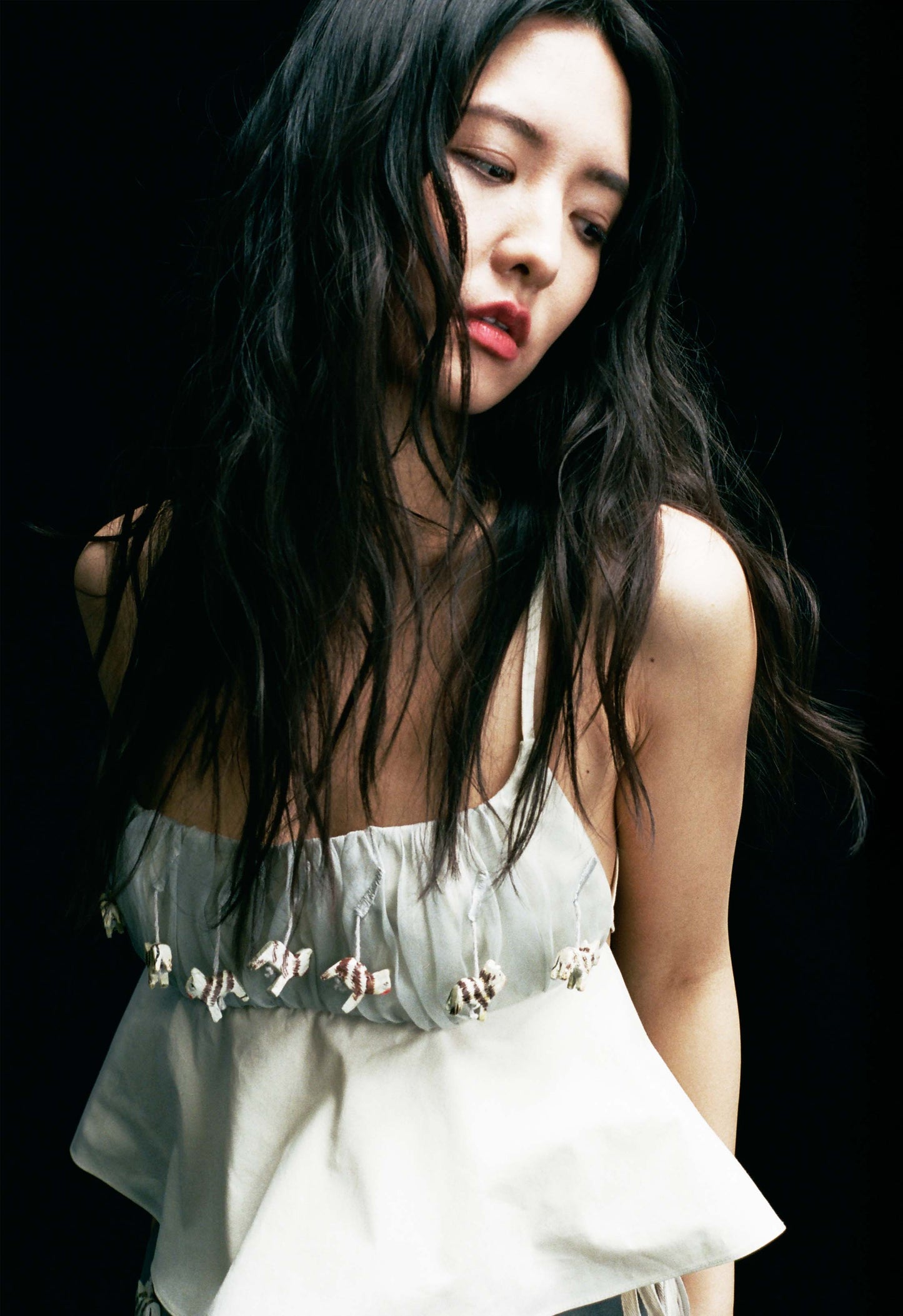 Beaded Ruched Bralette Top Grey Cat