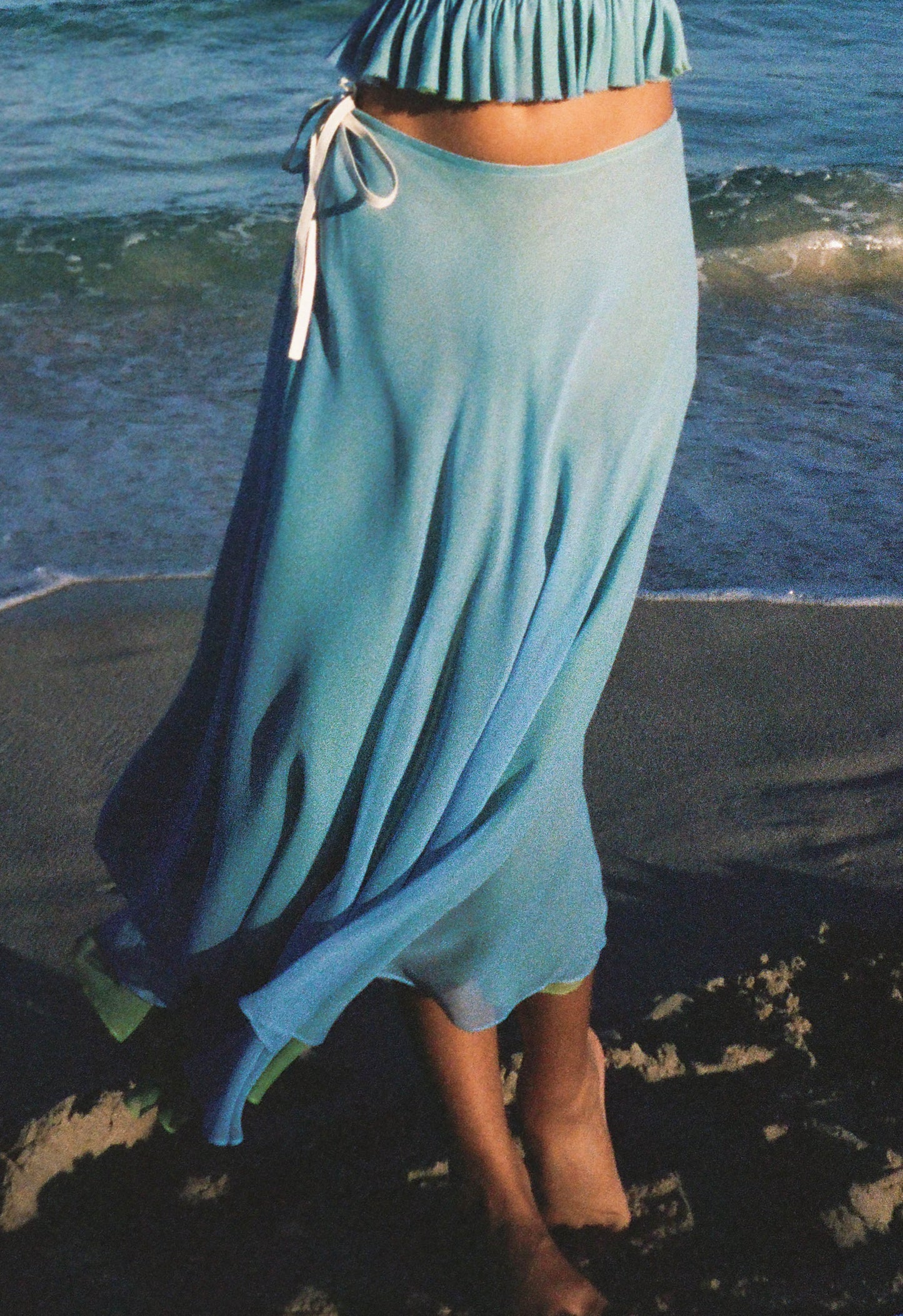 Flowy Chiffon Skirt Sky Blue Matcha
