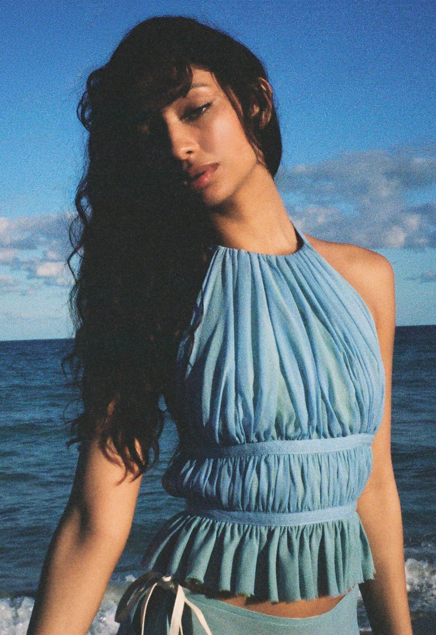 Chiffon Wrap Top Sky Blue Matcha