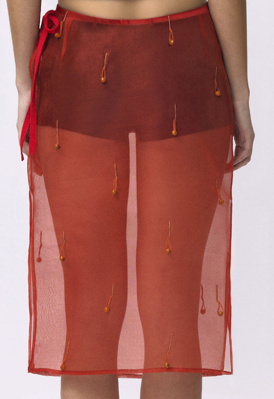 Sheer Table Skirt Red Orange