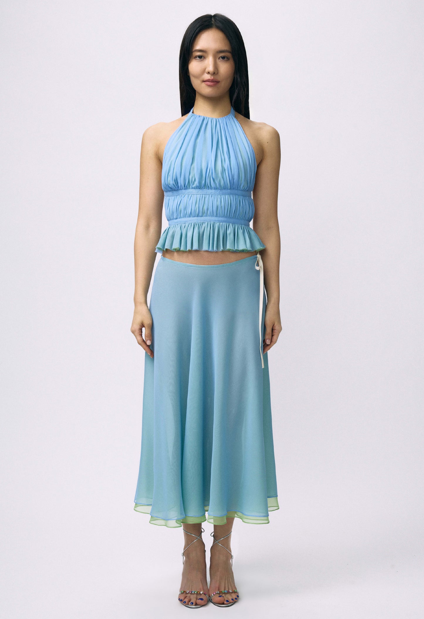 Flowy Chiffon Skirt Sky Blue Matcha