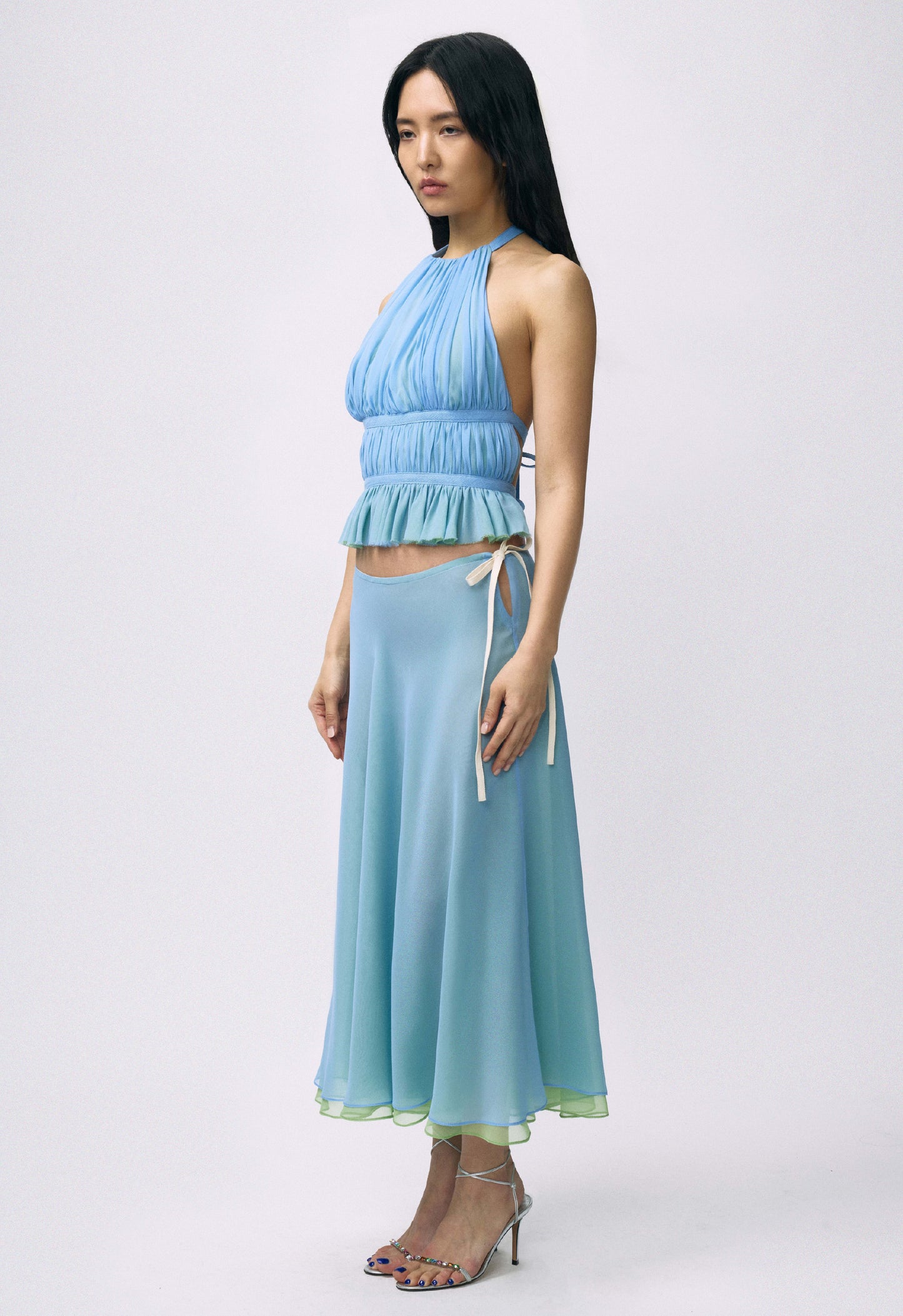 Flowy Chiffon Skirt Sky Blue Matcha