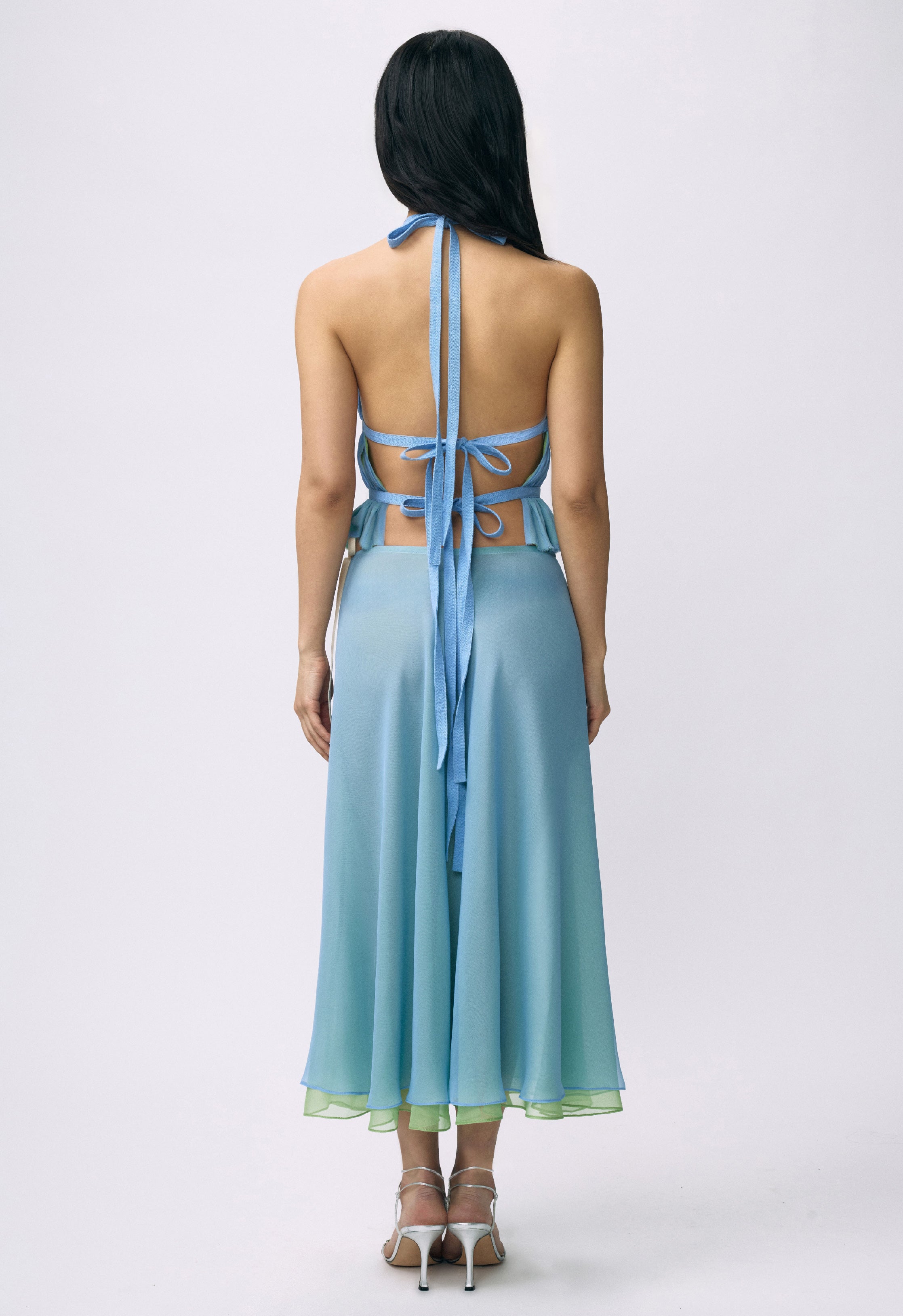 Chiffon Wrap Top Sky Blue Matcha – Tae Park