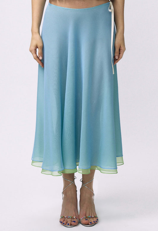 Flowy Chiffon Skirt Sky Blue Matcha