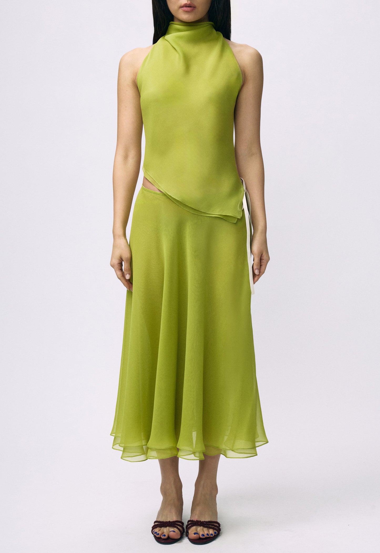 Flowy Chiffon Skirt Chartreuse
