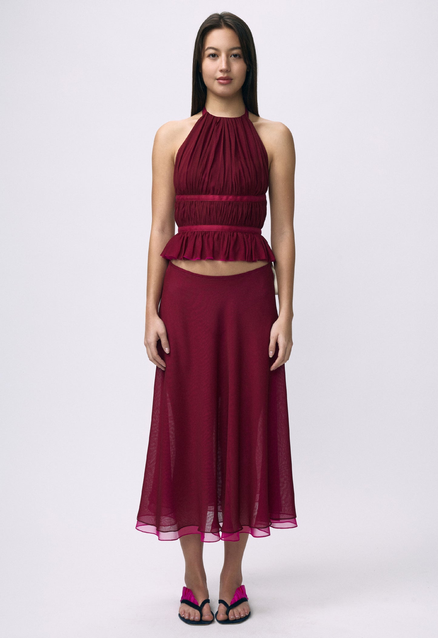 Chiffon Wrap Top Black Cherry Magenta