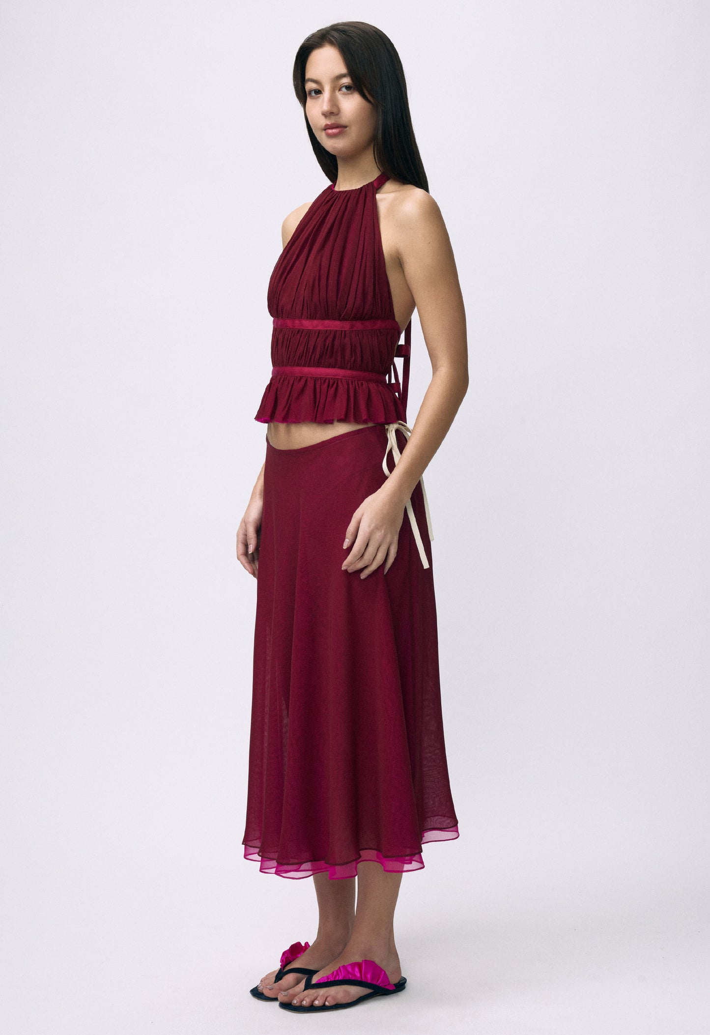 Chiffon Wrap Top Black Cherry Magenta