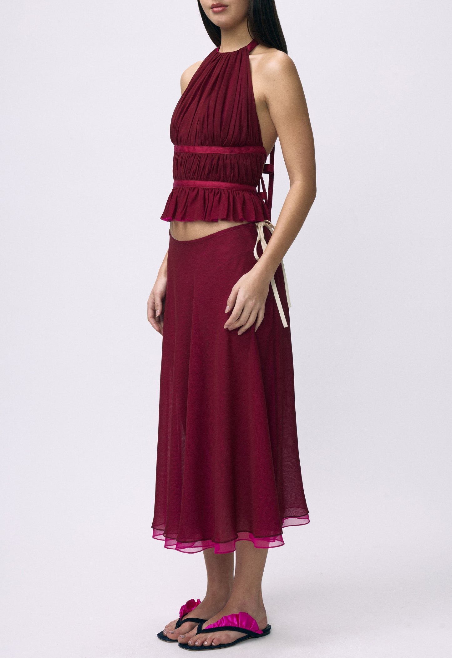 Flowy Chiffon Skirt Black Cherry Magenta