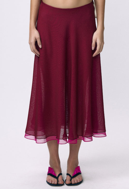 Flowy Chiffon Skirt Black Cherry Magenta