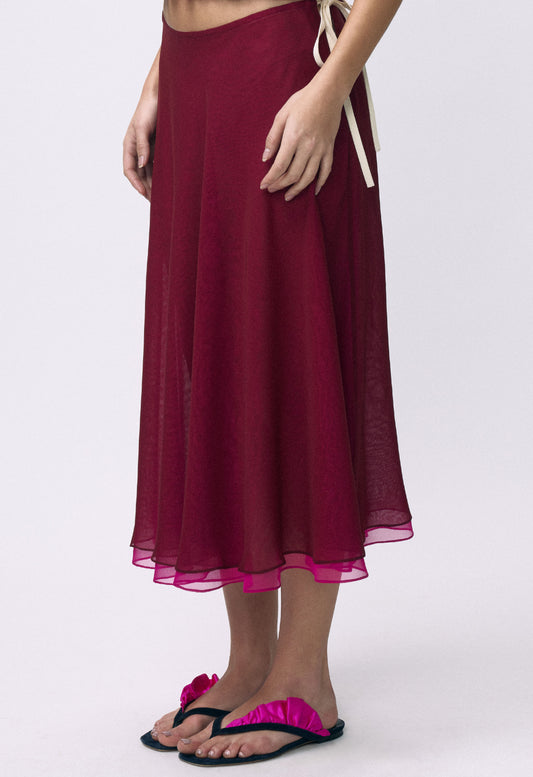 Flowy Chiffon Skirt Black Cherry Magenta