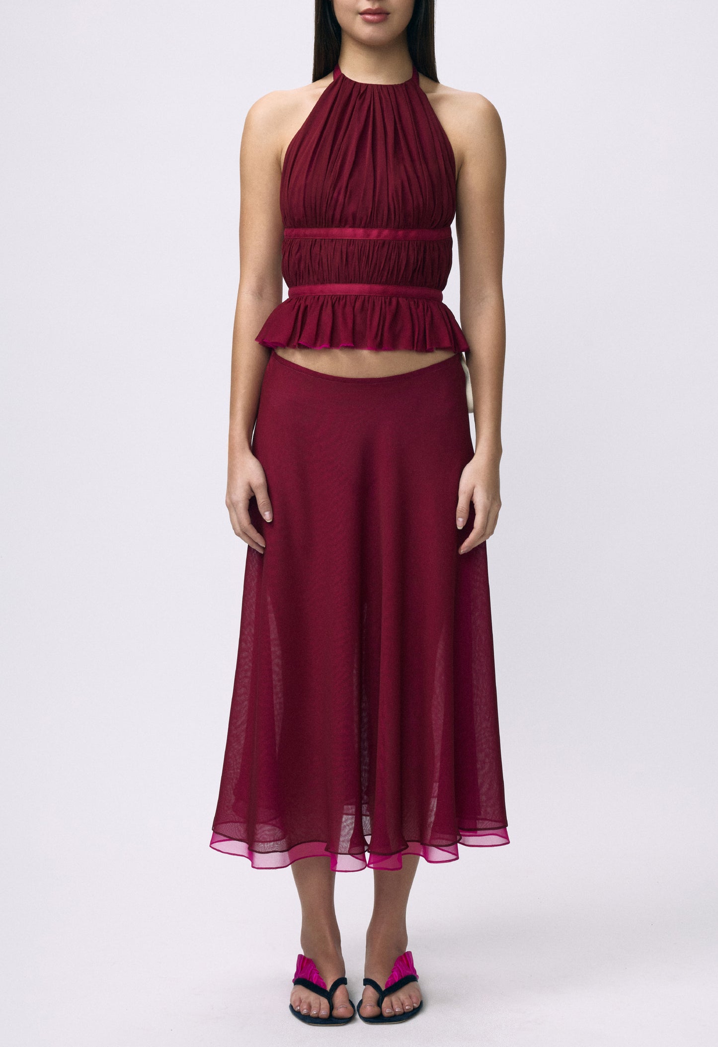Flowy Chiffon Skirt Black Cherry Magenta