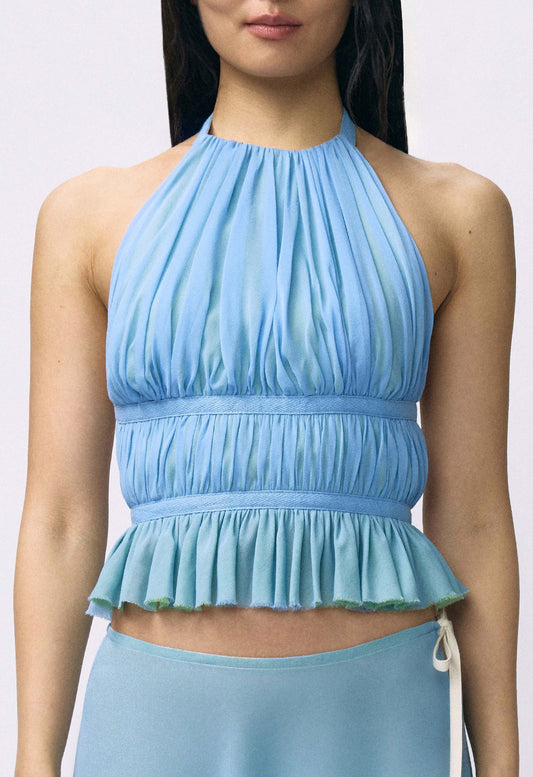 Chiffon Wrap Top Sky Blue Matcha
