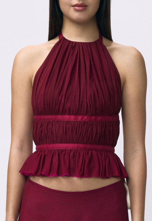 Chiffon Wrap Top Black Cherry Magenta
