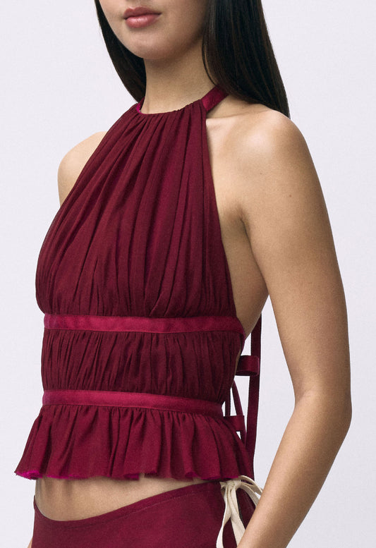 Chiffon Wrap Top Black Cherry Magenta