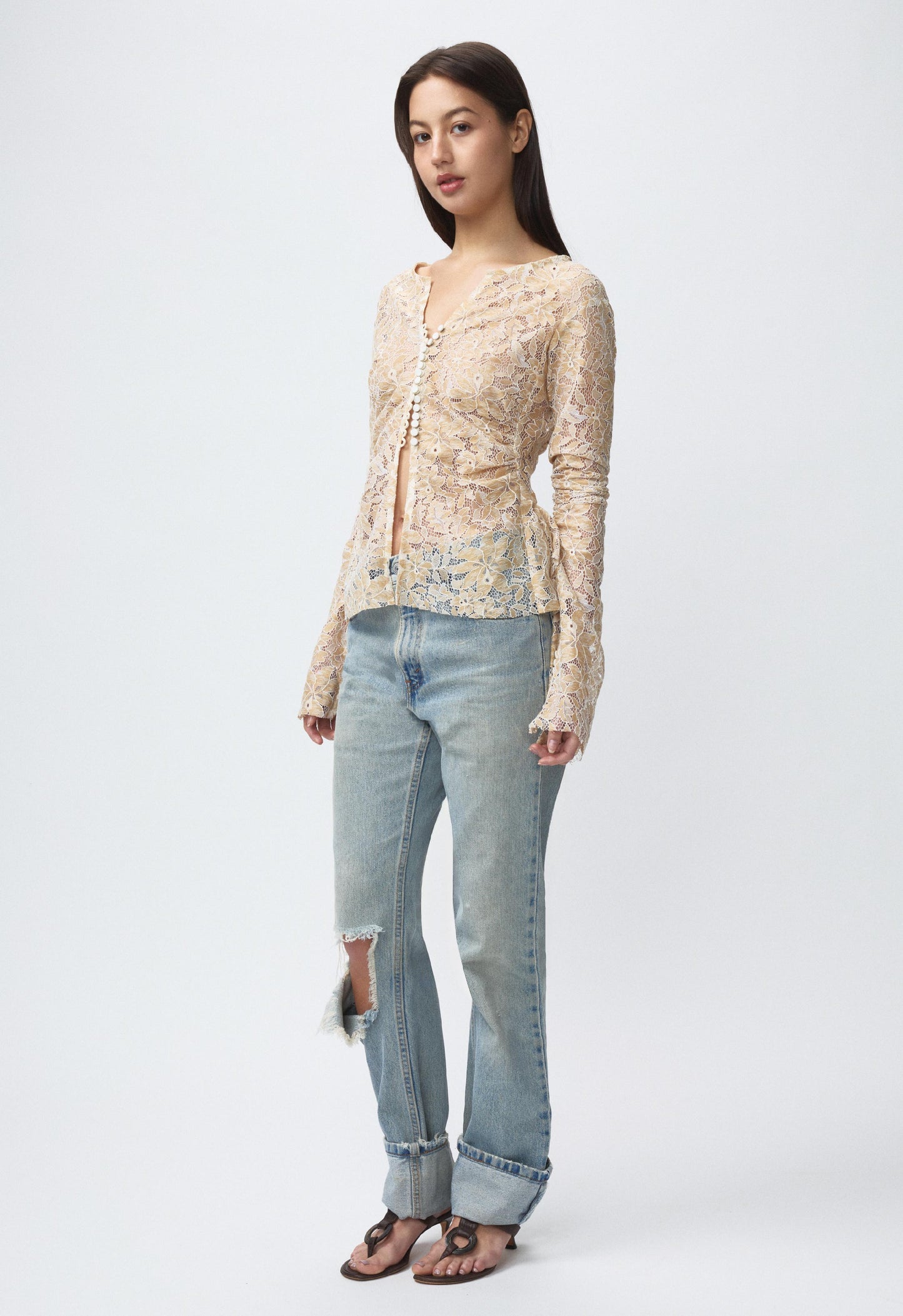 Art Deco Ruched Button Top Lace