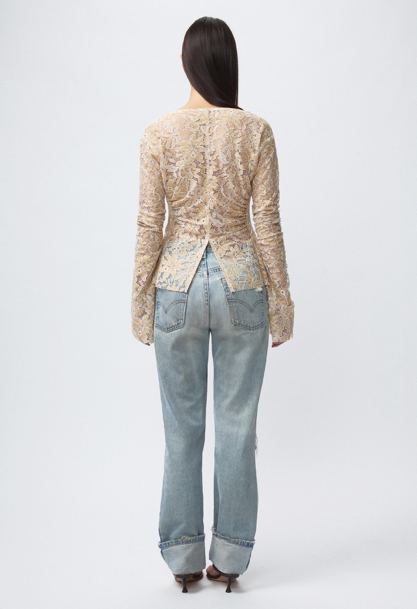 Art Deco Ruched Button Top Lace